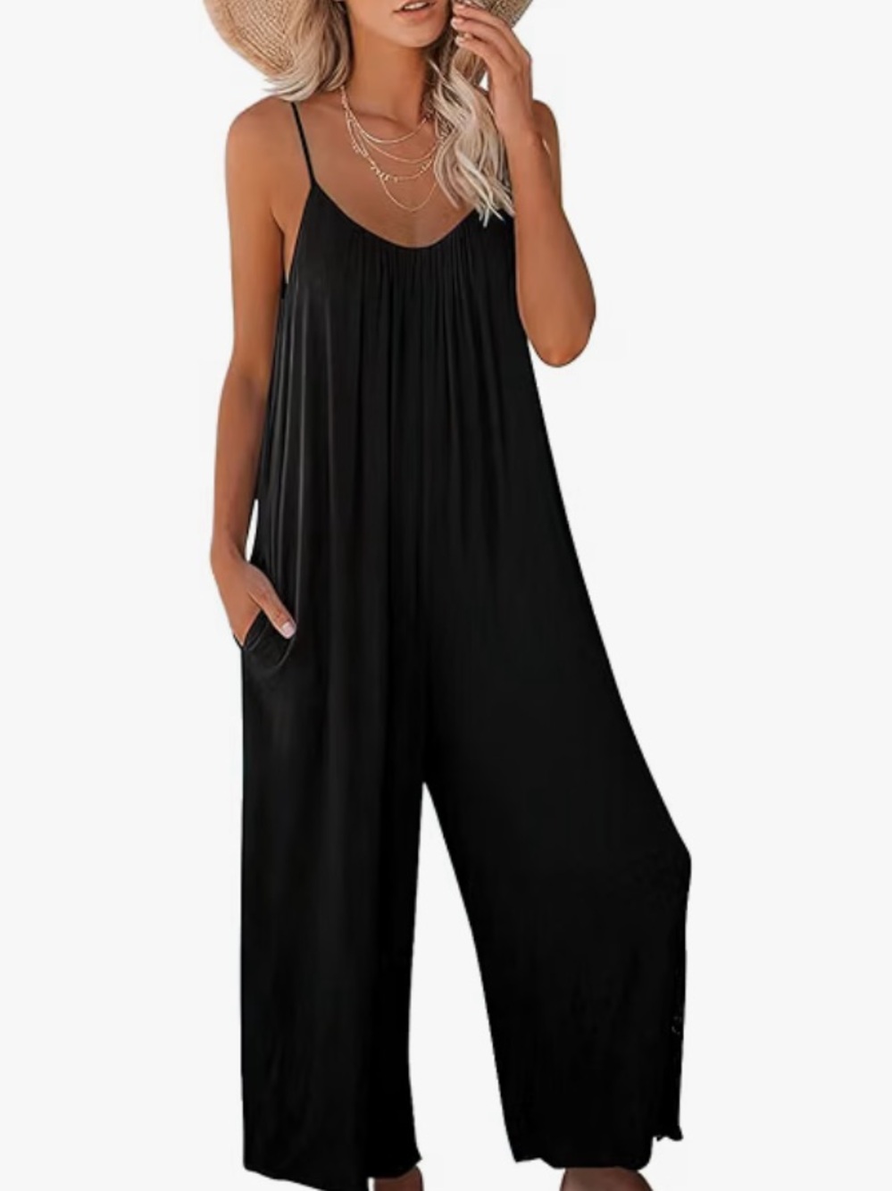Spaghetti Strap Boho Wide Leg Romper Black XL